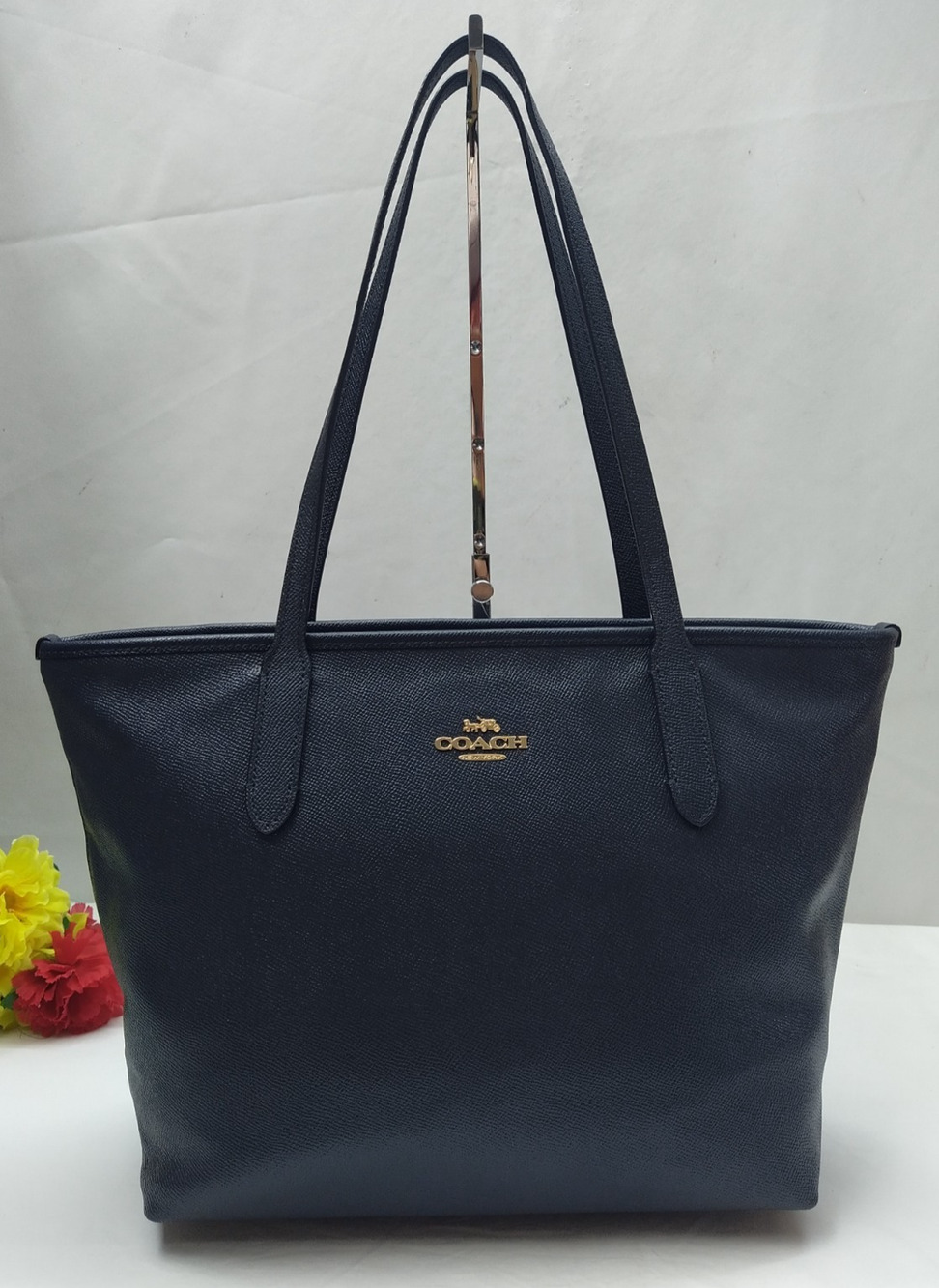 Coach Navy Blue Leather Double Handles Tote Bag